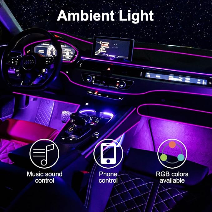 Car LED Interior Strip Lights, TEKSHINNY RGB Car Interior LED Light Wireless APP Button Remote Control, 5 in 1 Fiber Optic Ambient Lighting Kit with 236 Inches, EL Wire Lights for Car Inside - Image 8