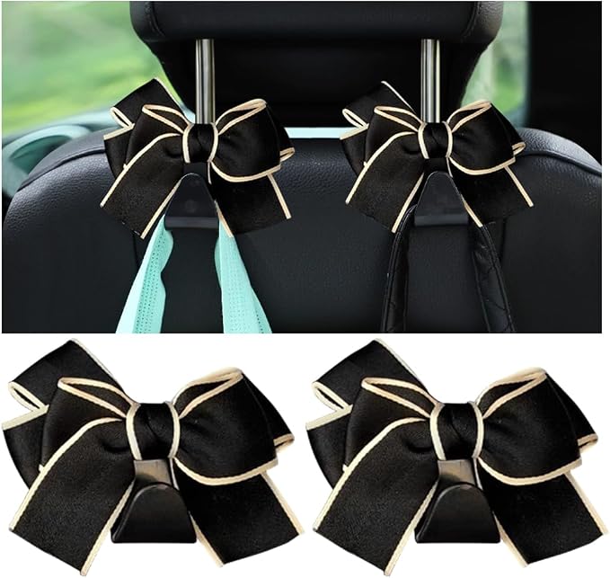 Mandark 2PCS Bow Car Headrest Hooks for Bags, White Line | PVC construction, clip-on installation keeps items off the floor, fits most cars, SUVs, and trucks, car interior accessories by Unknown