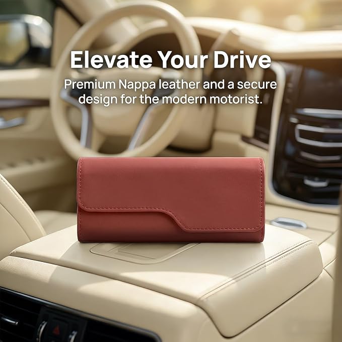 Sunglass Holder for Car Visor, Eyeglass Storage Case (Red) | Vehicle Eyeglass Hanger Protective Storage Case, Automotive Interior Sun Visor Glasses Organizer Box, Universal Fit - Image 3
