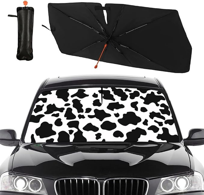 Socira Cow Print Windshield Sun Shade Umbrella Foldable Cow Sunshade | for Front Window Auto Windshield Sunshade Covers Car Accessories Protect from Sun Rays Heat 57'' X 30'' by Socira
