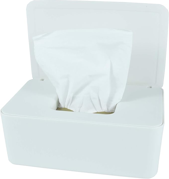 Diaper Wipes Dispenser, Tissue Storage Box Case (White) | Wet Wipe Dispenser Holder with Lid for Home, Office, Cars by The+Revenant