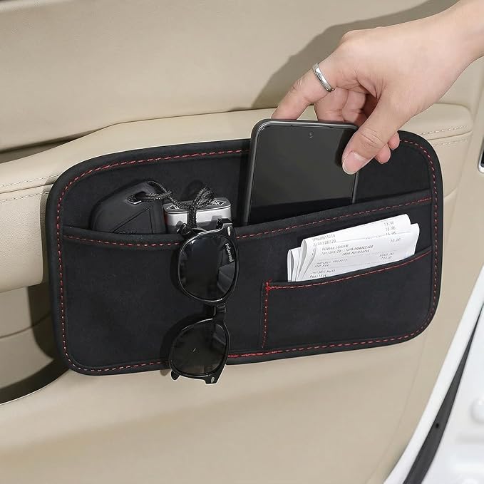 Car Seat Side Pocket Organizer, Suede Leather Vehicle Console Side Cell Phone Holder Storage Bag, Multifunctional Automotive Interior Seat Gap Filler Pocket Pouch, Universal Fit (Black) - Image 4