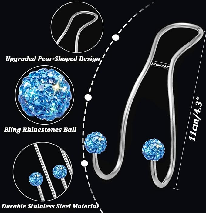 Bling Purse Hook for Car Headrest, Cute Car Seat Hooks (2Pack) | Upgraded,Durable Stainless,Car Purse Hanger,Purse holder,Rhinestones,Bag Hooks,Car Hooks for Purses and Bags Cute,Light Blue - Image 3