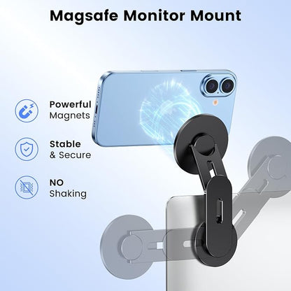 Magnetic 2PC Phone Holder for Laptop, MagSafe Laptop Phone Mount for iPhone 17/16/15/14/13/12 & All Phones, 180°Adjustable Phone Side Mount for Monitors for Tesla 3/Y - Image 3