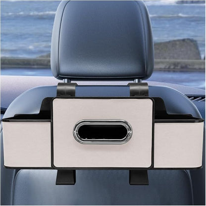 YoRise Multifunctional Car Back Seat Organizer, Leather Automotive Headrest Phone & Tissue & Cup Holder with Hooks, Family Travel Vehicle Backseat Storage Box for Drink, Snack, Handbag (White) by Unknown