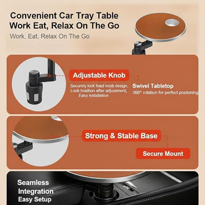 Car Desk for Laptop, Car Tray & Car Food Tray with Cup Holder ，Height-Adjustable 360° As Car Seat Tray Or Car Table Tray, Compatible with Tesla Model 3/Y/S, Ford/Most Vehicles (Orange) - Image 2