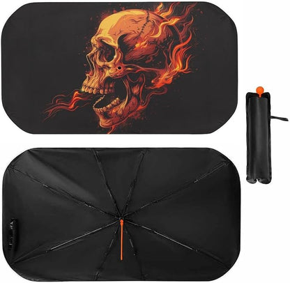Skull Breathing Fire Car Windshield Sun Shade Foldable Umbrella Auto Sunshade for Car Truck SUV-Blocks Sun Visor Protector-Keeps Your Vehicle Cool by Foruidea