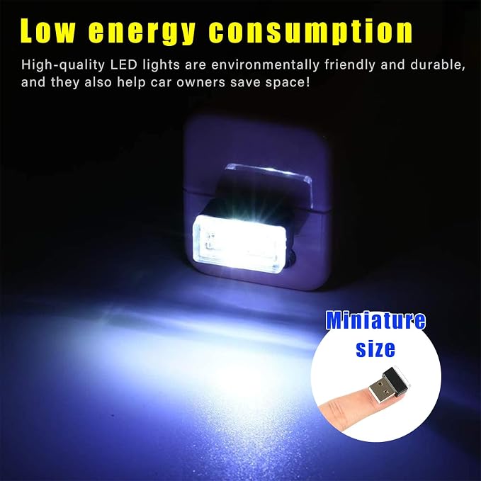 Augeny 4 PCS USB LED Car Interior Atmosphere Lamp, Plug-in USB Decor Night Light, Portable Auto Ambient Lighting Kit, Universal Vehicle Interior Accessories for Most Cars (White) - Image 5