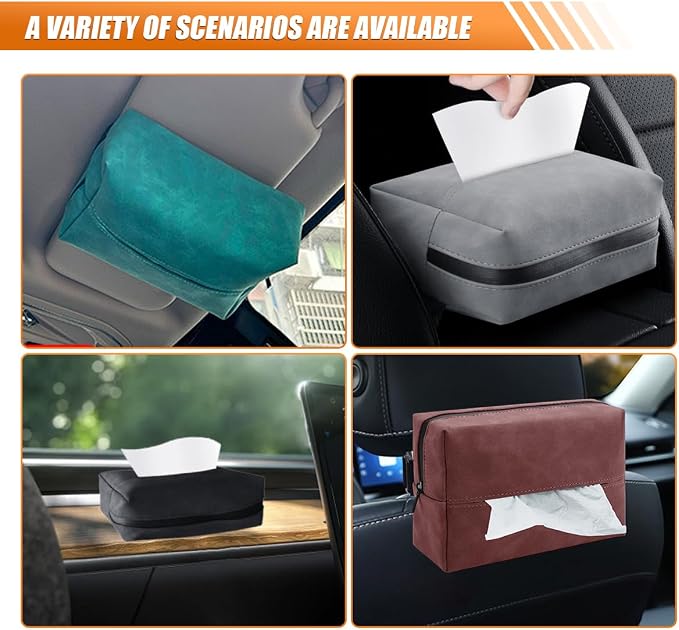 BDZMC Car Tissue Holder, Rectangular Tissues Box Cover, Back Seat Tissue Dispenser for Tissues, Car Napkin Holder with Elastic Band, Fits for Storage & Organizer (Black) - Image 6