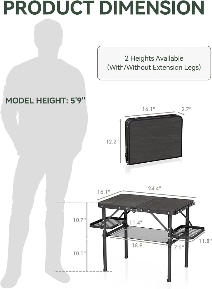 Titanker Folding Camping Table Small 2ft, Small Camp Table Portable with Side Racks & Storage Net, Folding Picnic Set, Portable Beach Table, Car Camping Essentials, Aluminum Light & Solid - Image 3