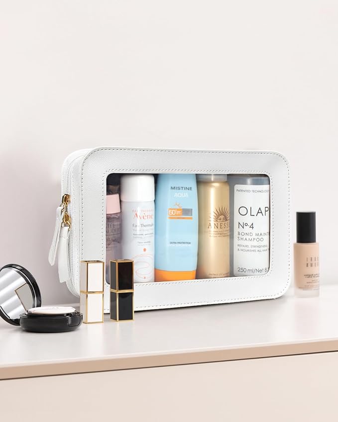 Clear Toiletry Bag,Portable Travel Makeup Pouch with Zipper, TSA Approved Organizer Sunscreen Bag Clear Makeup Toiletry Pouch Beach Vacation Essentials for Women Teen Girls (White) - Image 3