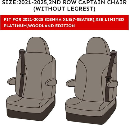 Seat Covers for Toyota Sienna 2021–2026 XSE/XLE/Limited/Platinum/Woodland,7-Passenger,2nd Row w/No Leg Rest,Custom Fit Full Set, Breathable UV-Resistant Polyester Seat Protector,Black - Image 2