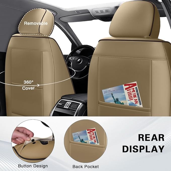 Fit for Toyota Sienna Seat Covers 2001-2026,Premium Leather, 360° Full Protection, Thick Padding & Memory Foam, Waterproof & Stain-Resistant Car Seat Cover Full Set (5 Seat,Brown&Beige) - Image 3