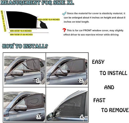 Car Front Window Sun Shade - 2 Pack Breathable Mesh Side Window Shade Sunshade UV Protection for Driver Family Pet on Front seat, Curtain with Two Holes to See Rearview Mirror, Size M - Image 5