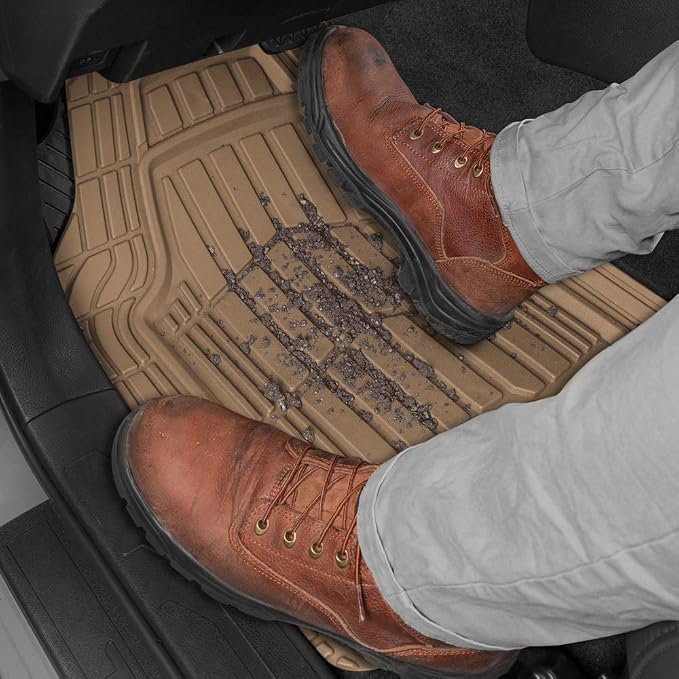 Cat® ToughRide™ Heavy-Duty 3 Piece Rubber All Season Floor Mats for Car Truck Van SUV, Black - Premium Trim to Fit Cars Floor Mat, All Weather Deep Dish Automotive Floor Mats, Total Dirt Protection - Image 8