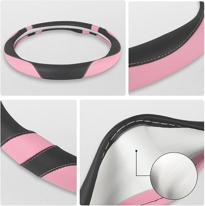 West Llama Customized Auto Car Steering Wheel Cover for Toyota Rav4 Corolla Camry Highlander (Black+Pink-Standard Size) - Image 4