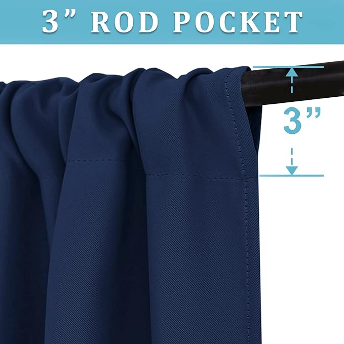 RYB HOME Blackout Curtains for Bedroom Living Room Nursery 63 inches Long | Thermal Insulated Room Darkening Privacy Protection Rod Pocket Drapes for Office Home Theater, W34 x L63, Navy Blue, 2 Panels - Image 3