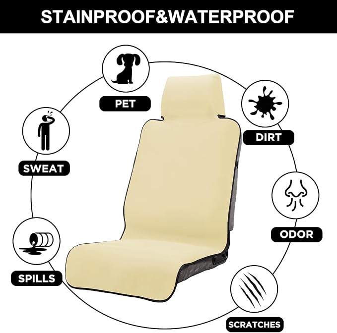 Neoprene Waterproof Car Seat Cover, Pale Yellow 2pcs, Non-Slip | Car Seat Protector, Sweat-proof, Universal Fit SUV & Truck, Machine Washable, For Gym, Yoga, Pets, Workout, Beach, Swimming - Image 4