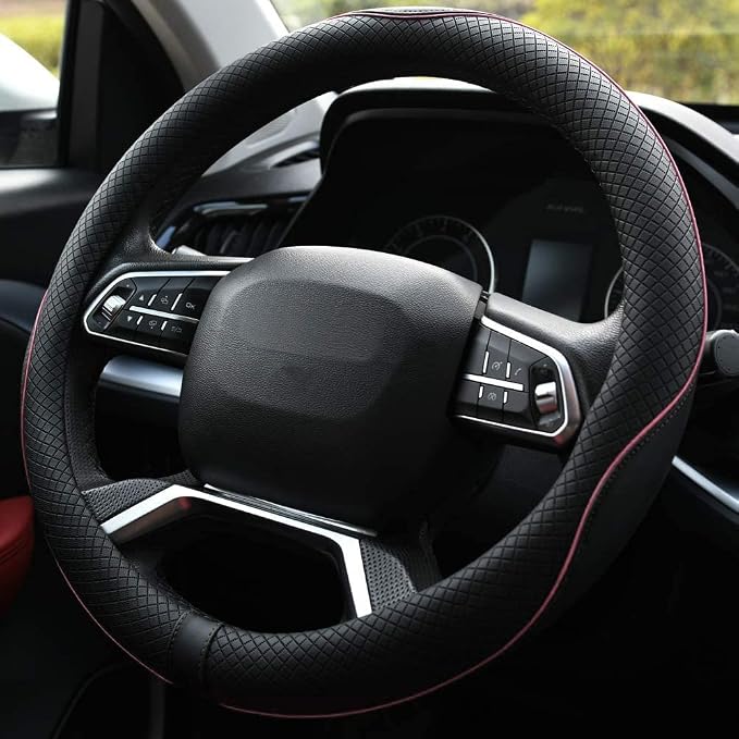 Rueesh Pink Steering Wheel Cover Microfiber Leather Universal 14.5-15 Inch | Anti-Slip Car Wheel Cover for Women and Men, Durable, Breathable Embossing, Soft Padding - Image 3