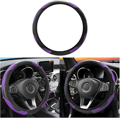 Osilly 15 Inch Carbon Fiber PU Leather Steering Wheel Cover, Purple | full-wrap protective surface, flexible ringless design, hand-stretch setup, fits matching rim sizes, automotive accessories by Osilly