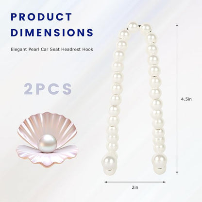 2PCS Elegant Pearl Car Seat Headrest Hook, Exquisite Auto Seat Back Hanger Storage Hook for Handbag Purse, Cute Pearl Headrest Storage Organizer Interior Decor for Women Girls - Image 2