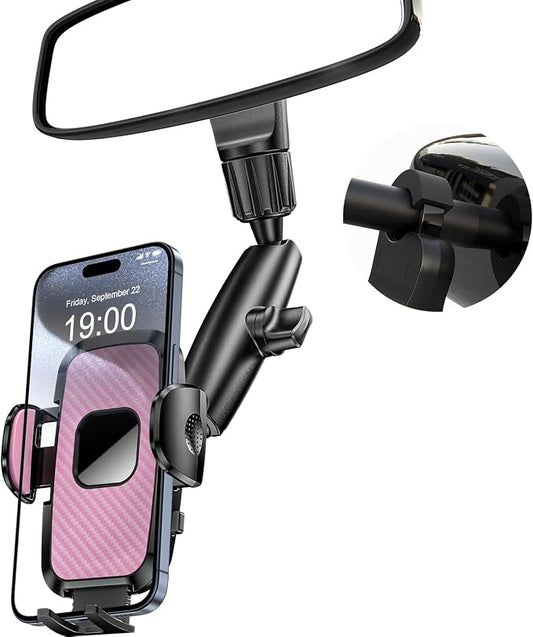 Rear View Mirror Phone Holder, 360° Rotating Car Phone Holder Mount Compatible with All 4-7 Inch iPhone and Android Cell Phones (Pink) by JDHDL