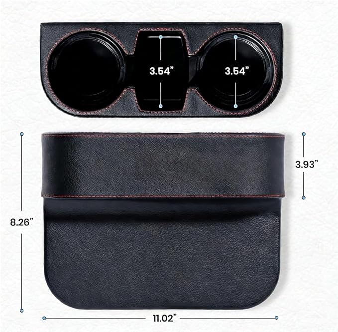 Car Cup Holder, Car Seat Gap Filler Organizer, PU Leather, Black - Image 4
