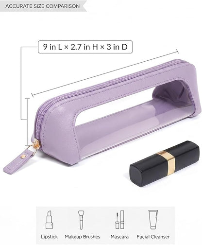 Cute Makeup Bag Travel Toiletry Bag for Women Small Cosmetic Bags Cute PVC Waterproof Makeup Pouch for Purse Makeup Brushes Bag Pencil Case Accessory Bag (Slim, Purple) - Image 6