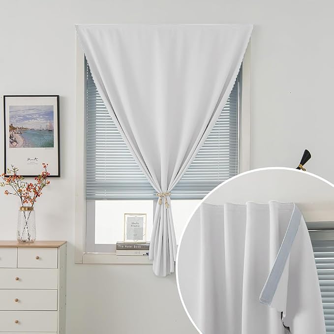 Thermal Blackout Curtains with Self-Adhesive Tape, No Rod No Drill Easy Install Window Cover for Bedroom Kitchen Dorm, 71" W x 59" L, Light Grey, 1 Panel - Image 2