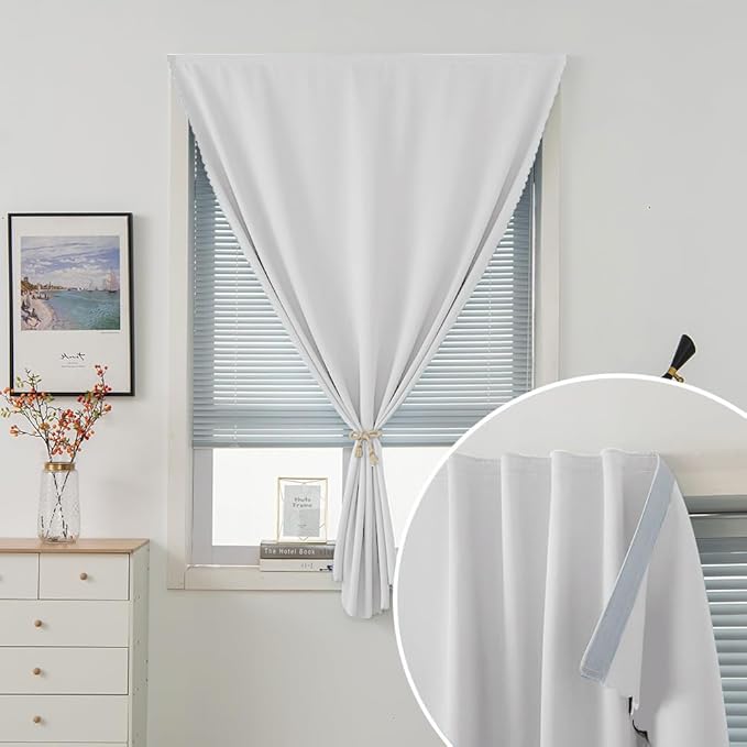 Blackout Curtains for Bedroom Sticky Curtain Blackout Window Cover Self Adhesive Curtains Rod No Drillng, 47" W X 59" L, Light Grey, 1 Panel - Image 2