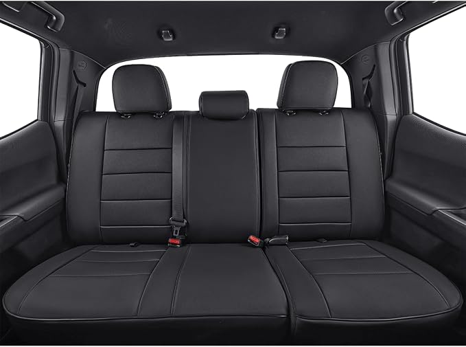 EKR Custom Fit Tacoma Rear Car Seat Covers for Toyota Tacoma 2016 2017 2018 2019 2020 2021 2022 2023 Access Cab - Second Row Only,Faux Leather(Black) by EKR