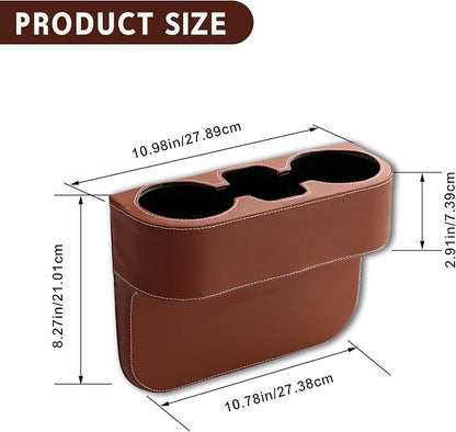 Car Cup Holder, PU Leather Auto Front Seat Organizer, Multifunctional Cup Drink Holders, Gap Filler Storage Box Coin Bucket Console Side Pocket Cell Mobile Phone Holder (Brown) - Image 3