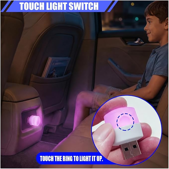 2PCS USB LED Car Interior Atmosphere Lamp, Plug and Play, Purple | Mini Portable LED Ambient Night Light, Universal Vehicle Decorative Lighting Accessories for Car Interior & Home Decors - Image 5