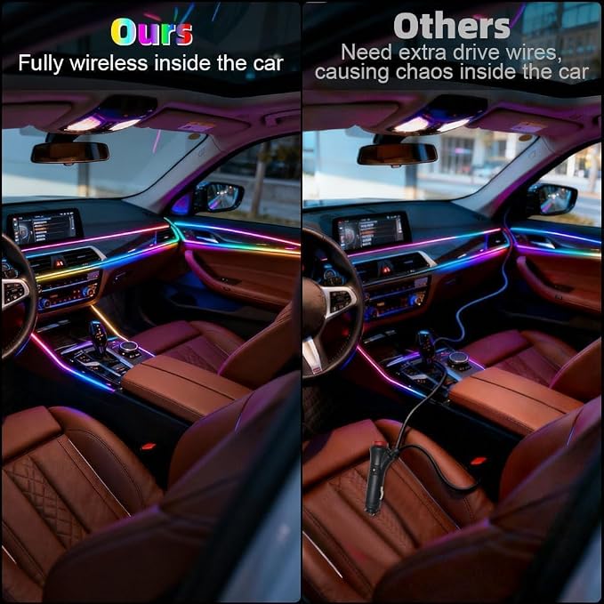 Smart Acrylic LED Car Interior Lights, 10-in-1 Fiber Optic Ambient Kit | USB Powered, Wireless APP Control, Music Sync and Color Changing Ambient Lighting for Car Interior, Gifts for Women and Men - Image 5