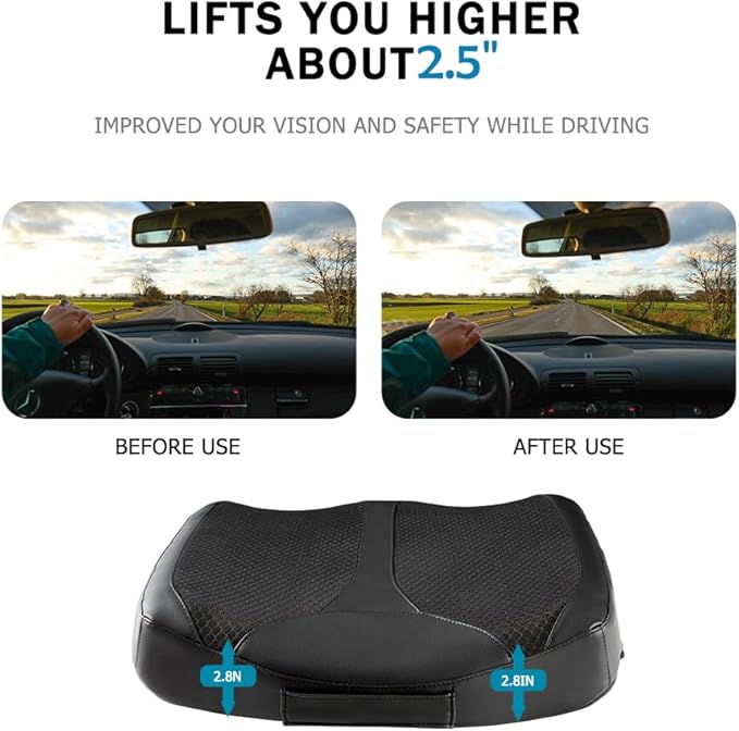 Car Memory Foam Heightening Front Seat Cushion for Short People Driving, Hip(Coccyx/Tailbone) and Lower Back Pain Relief Butt Pillows, Adult Booster Seat for Car. (Black) - Image 2