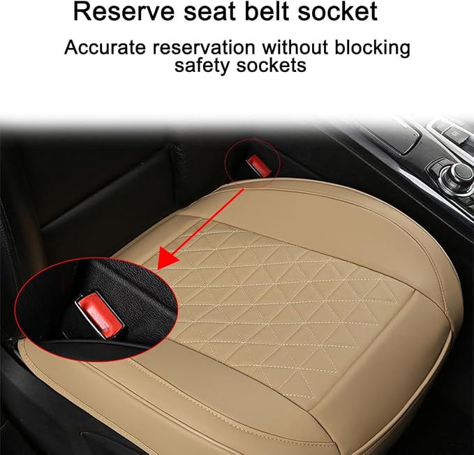 2PCS Leather Car Seat Cover, Front Bottom Seat Protector Pad, Beige | Leather Vehicle Seat Cover, Full Surround Waterproof Seat Protector Cushion, Universal Fit, Auto Interior Accessories - Image 6