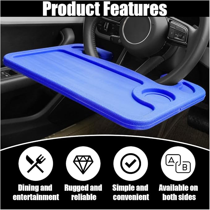 GLSOWEE Car Steering Wheel Tray, Computer Office Car Table Tray, Blue | Auto Steering Wheel Desk for Eating Working, Multipurpose Car Desk Travel Accessories for Most Vehicles Steering Wheel - Image 4