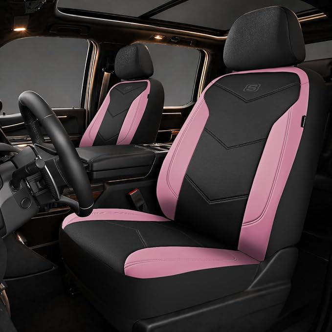 Skechers Memory Foam Seat Covers,Leather Car Seat Covers, Ultimate Comfort & Support Front Seat Covers Airbag Compatible, Automotive Universal Fit Most for SUVs, Vans, Sedans, Cars, Trucks,Pink by Unknown