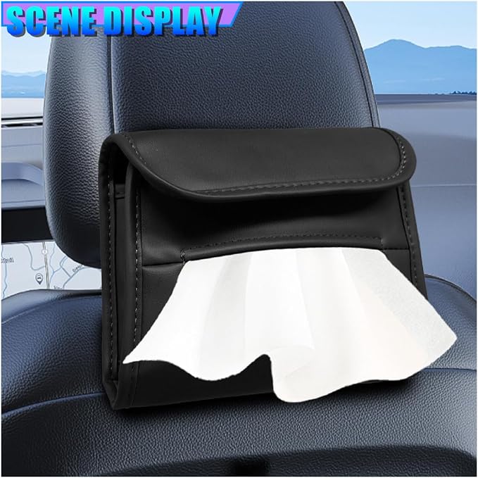 Craedli Car Tissue Holder for Seat Back, PU Leather Backseat Tissue Box Cover, Rectangular Auto Headrest Napkin Case Tissues Storage Organizer for Sedan RV Truck, Keep Car Tidy (Black) - Image 6