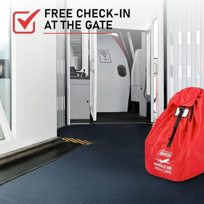 KiddiGo Car Seat Travel Bag for Airplane, Red, 33” H x 18” W x 18” D, Fits Most Standard Convertible, Booster & Infant Car Seats, Gate Check Universal Size Car Seat Cover, Easy Carry Design - Image 9