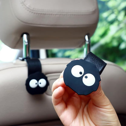 Black Cartoon Soot Sprite Car Bag Hooks, 2 Pack | Seat Headrest Hook,360° Rotation, 44LBS Heavy Duty,Universal Car Purse Hook Vehicle Hanger,Kawaii Car Accessories - Image 2