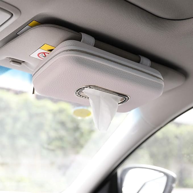 Car Tissue Holder, Sun Visor Napkin Holder, Car Visor Tissue Holder, Luxury PU Leather Backseat Tissue Case Holder (Grey) by Cartisen