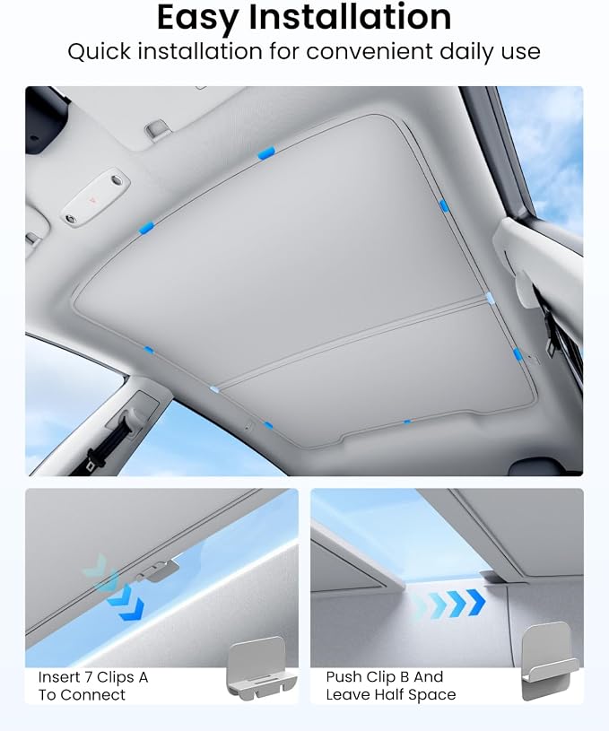 REEVAA Tesla Model Y Juniper (2026-2025) Sunshade Roof Accessories, Gray | OEM Fit;Full Blackout & Heat-Blocking; Protect Interior & Reduce A/C Workload; Two-Piece Magnetic Design Prevents Sagging - Image 6