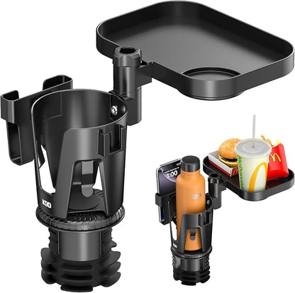KDD Car Cup Holder Expander - 3 in 1 Cup Holder Adapter with Adjustable Base - Detachable Phone Holder & 360° Rotation Food Tray for Car - Compatible with Vehicles, Car, Road Trip Essentials by KDD