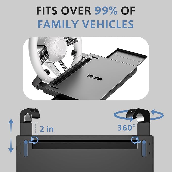 Steering Wheel Tray, Car Food Tray, Car Desk for Laptop, Multipurpose Car Table for Eating & Work, Adjustable Car Tray with Drawer and Anti-Slip Protective Adhesive - Image 4