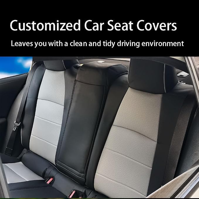 CocheFamilia Custom Fit Corolla Car Seat Covers for Select 2023 2024 2025 Toyota Corolla Hybird LE - Full Set,Leather (Black and Grey) - Image 2