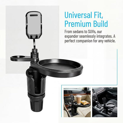 Car Cup Holder Tray, 4-in-1 Vehicle Drink Holder Expander Adapter with Phone Holder & Food Tray Table, Auto Center Console Cupholder Eating Table Organizer for Road Trip, Universal Fit (Gray) - Image 6