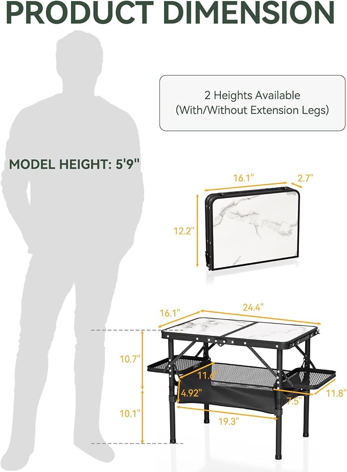 Titanker Small Camp Table 2ft, Folding Camping Table Portable with Storage Bag & Side Racks, Picnic & Beach Table, Car Camping Essentials, Aluminum Light & Solid - Image 3