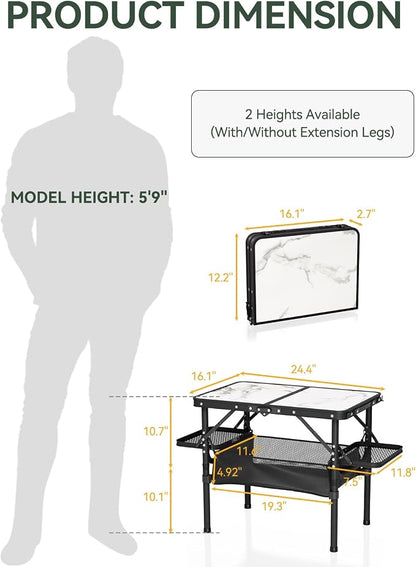 Titanker Small Camp Table 2ft, Folding Camping Table Portable with Storage Bag & Side Racks, Picnic & Beach Table, Car Camping Essentials, Aluminum Light & Solid - Image 3
