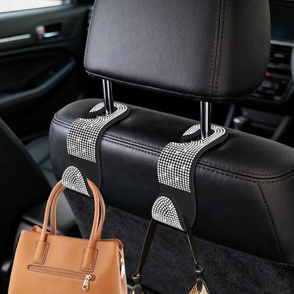 4PCS Bling Car Seat Headrest Hooks, Purse Holder for Car, Vehicle Back Seat Purse Handbag Hanging Holder with Crystal Rhinestone, Diamond Car Rear Seat Organizer for Vehicles (White) - Image 3